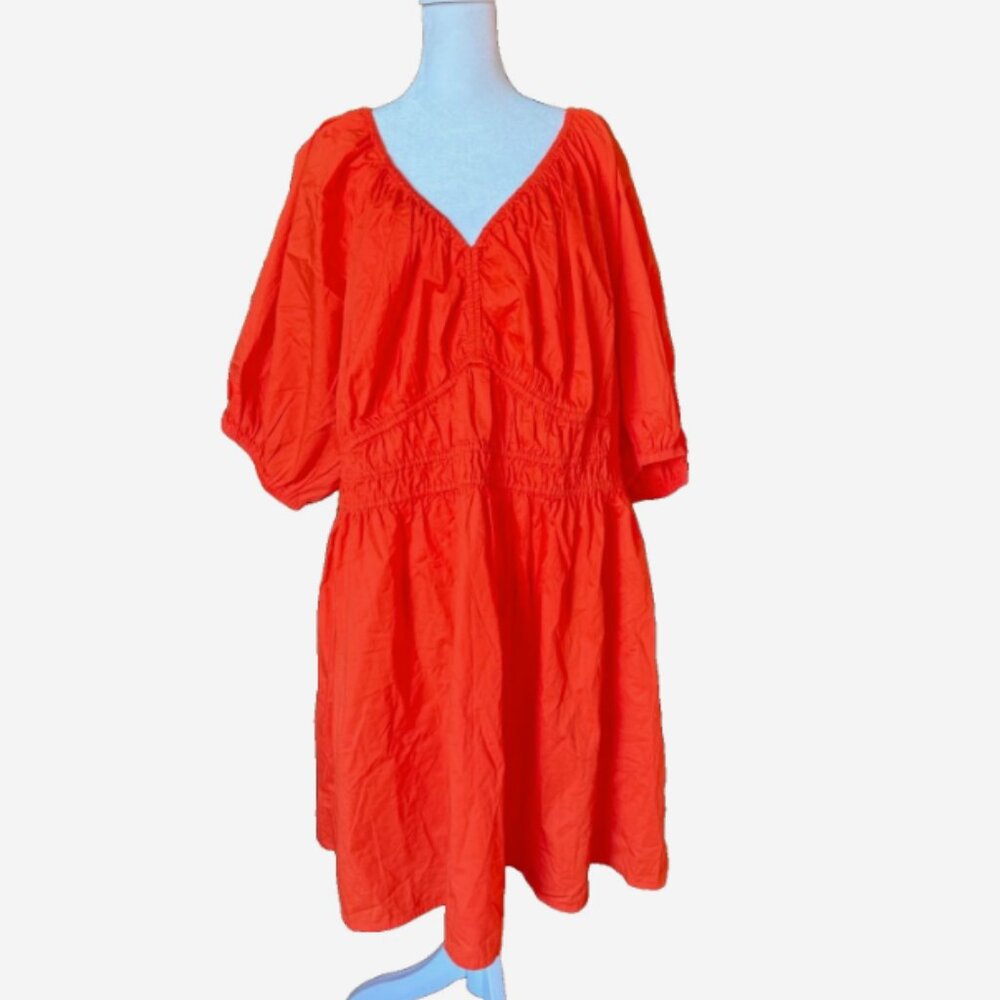 Old Navy Orange Waist-Defined Puff Sleeve Mini‎ Dress Women's 3X Plus Size NWT